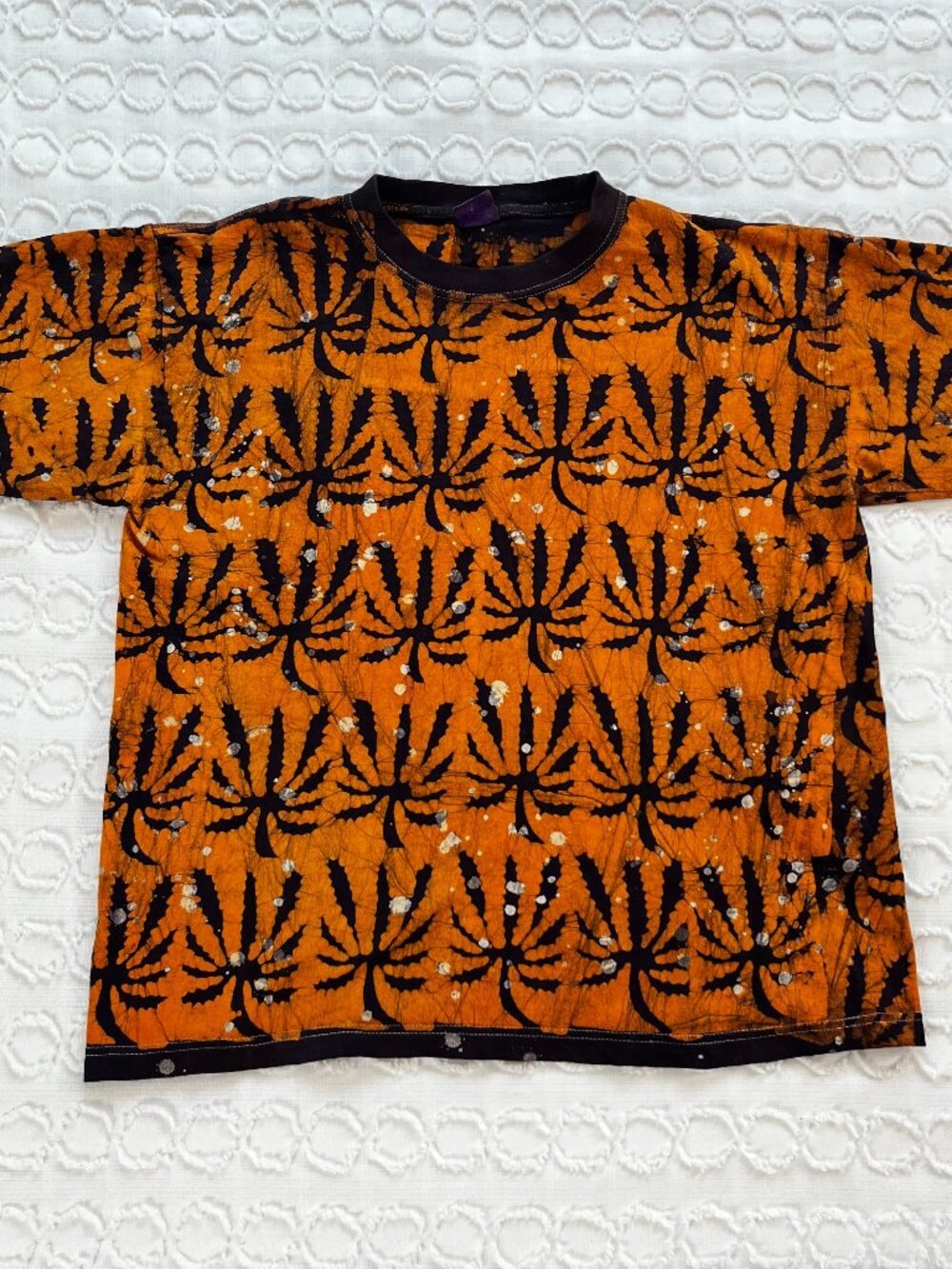 Men's Palm Leaf All Over Print T Shirt XL Purple Orange Dyed Splatter